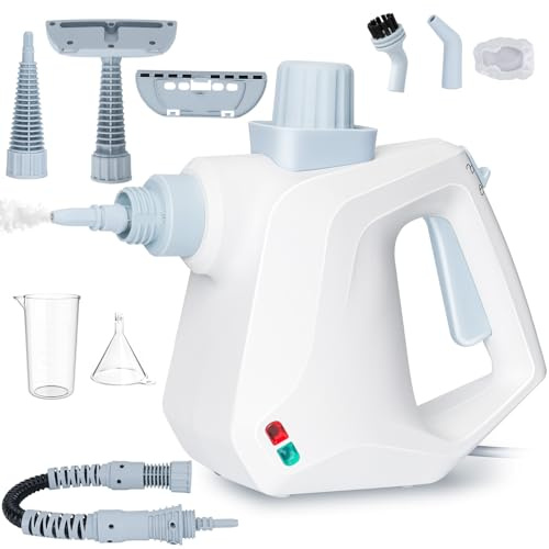 Dampfreiniger Handgerät, Dampfreiniger mit 10 Zubehör | Sicherheitsverriegelung, 350ML Chemikalienfreier Dampfreiniger für Sofas, Teppiche, Fenster, Möbeln und in Küchen