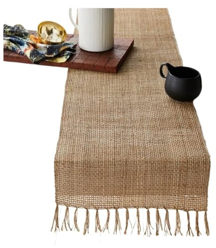 XUCZHAI Camino de Mesa de Yute con borlas for Navidad, decoración de Mesa for el hogar, Tela con Bandera, decoración de Boda, Camino de Mesa(30x120cm)