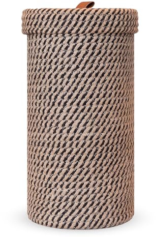 Handmade Cotton & Jute Toilet Paper Holder – Woven Toilet Paper Stand & Storage Basket with Lid, Freestanding Organizer for Bathroom, Fits 3 Mega Rolls 14 x 7''