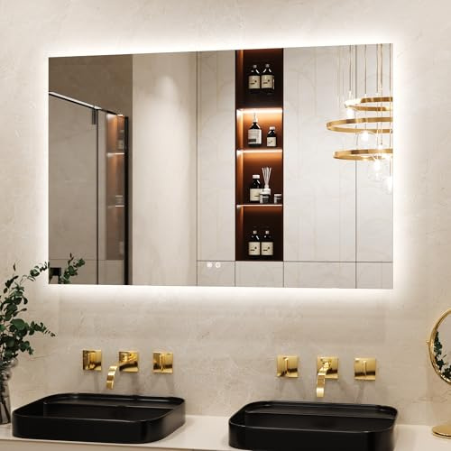 Keonjinn Badspiegel mit Beleuchtung Rechteckig 120x80cm, Badezimmerspiegel mit Beschlagfrei Touch Schalter Speicherfunktion 3 Lichtfarben Dimmbarer LED Bad Spiegel Ohne Rahmen Badezimmer Wandspiegel