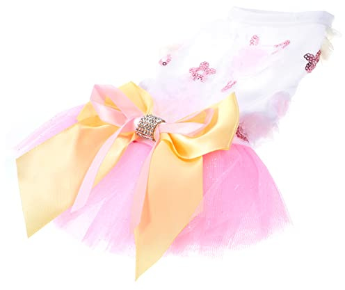 Toddmomy Hundekleid für Mädchen mit Blumen und Pailletten Welpen Sommerkleid Haustier Bekleidung Partykleid Hochzeitshemd Niedliches Hundekleid Welpenrock Kleidung für Haustiere