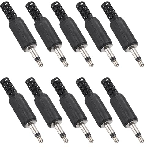 sourcing map 10 Pcs 1/8 TS Audio Male Plug, 3.5mm Mono Jack Plug Adapter Replacement, 1 Pole Solder Jack Cable Connector for Speaker Microphone Guitar (Black)