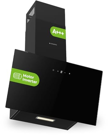 Aspes Campana Extractora Inclinada 60cm Cristal negro ACPD602AIN. Potencia 41,5m3/h, Tiro Doble, 3 Velocidades, Control Táctil, Filtro apto para Lavavajillas.