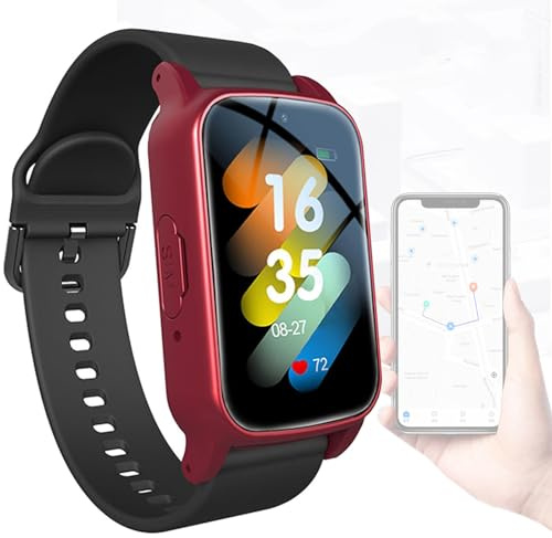 ZZwansuGE Orologio Per Rilevamento Cadute Per Anziani, Avviso Di Emergenza SOS, Tracciamento GPS In Tempo Reale, Videochiamate HD, Monitoraggio Della Salute, Per Anziani Red