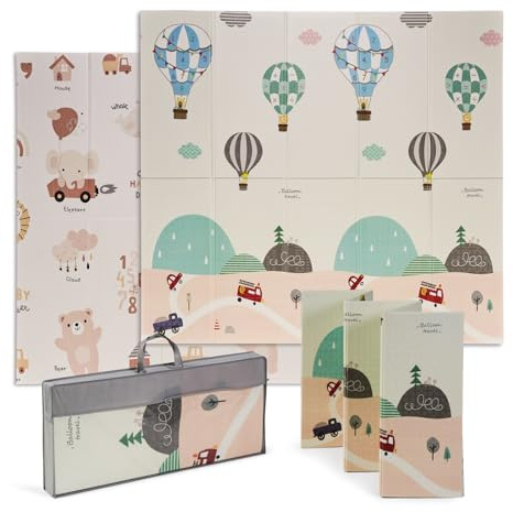Buddy Baby - Alfombra de Juegos para Bebé XXL180x200 cm - Doble Cara, Tapete Muy acolchado, Plegable y con Bolsa de transporte (Globos/Osito)