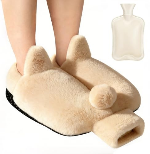 Fußwärmer Ohne Strom, 2L Wärmflasche groß mit Weichem Plüschbezug, Waschbarer Stoff, Weich und Warm fußwärmer Pads, für Damen, Herren, Kinder