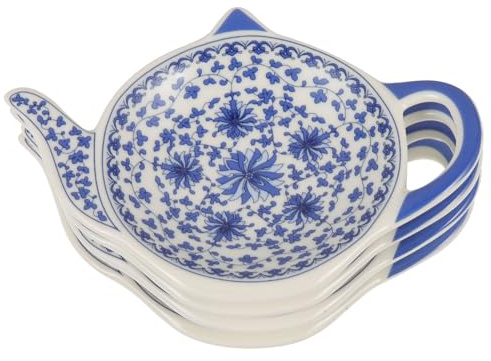 Poggia Bustine Tè Teiera Ceramica 4 Pezzi Blu, Forma Teiera | Porta Bustina Tè, Teiera Porta Bustine, per Dessert e Snack, Facile da Pulire