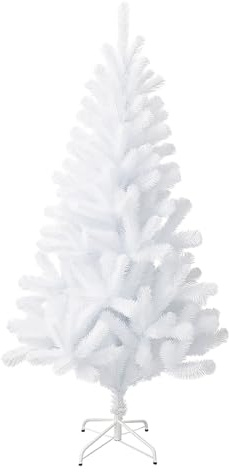 BURI Árbol de Navidad artificial de 210 cm, color blanco, con 630 puntas, de PVC denso con soporte de metal estable, plegable, ignífugo y resistente a la intemperie, ideal para interiores y exteriores