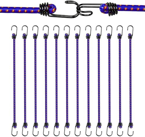 AWBEOT 12 PCS Spanngummi mit Haken 70 cm Expander mit Haken 10 mm Gummispanner Spanngurte Gepäckspanner Elastische Gepäckspanner Elastische für Gepäck, Camping, Fracht und Meh, Blau