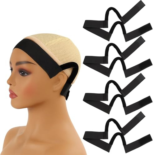 4PCS Wigs Band, Wig Head Band with Ear Cut Outs, Comfortable Elastic Wig Band to Hold Wigs in Place, 4 Pack for Secure & Natural Fit, 3.5cm Width