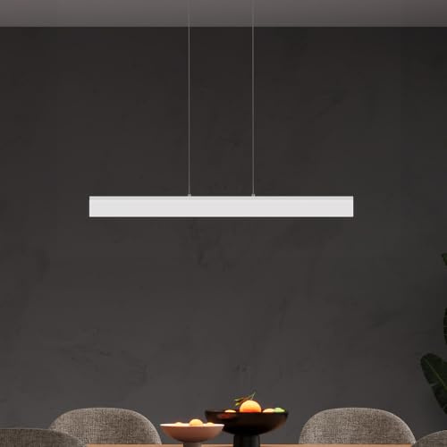 doporro Pendelleuchte Esstisch dimmbar 3000–6000K 20W 90,5cm Weiß | Modern Hängelampe Dimmbar & Höhenverstellbar mit Fernbedienung, stilvolle Esszimmerlampe für Wohnzimmer Büro, Alivetta3303