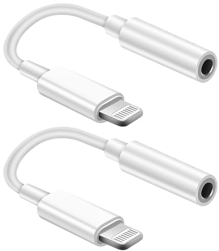 TNSLAND Jack per cuffie, jack HiFi da 3,5 mm, adattatore audio Dongle, compatibile con iPhone 14/13/12/11/X/8/Pad/i-OS, argento, bianco, 2 pezzi