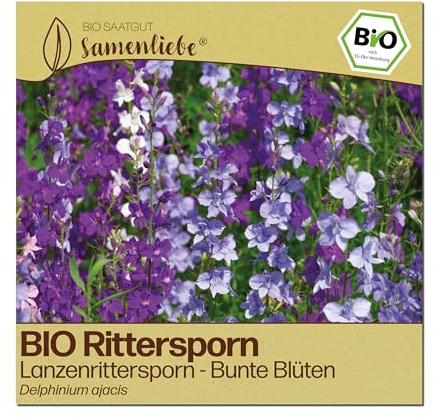Samenliebe BIO Rittersporn Samen | Lanzenrittersporn - bunte Blütenmischung - samenfestes BIO Saatgut