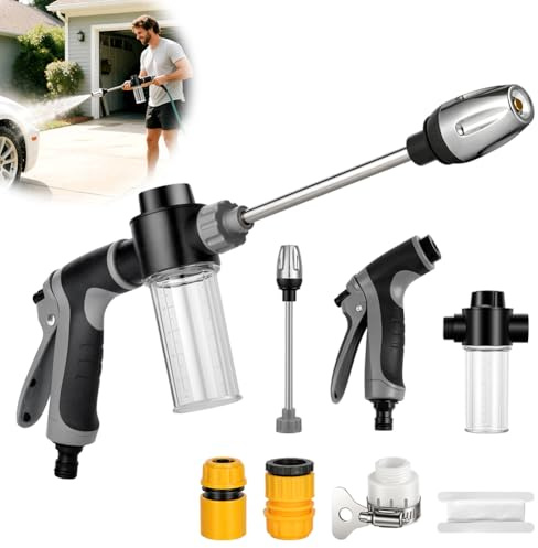 NUTKIT Högtryckspistol för trädgårdsslang, 5 stycken Power Jet högtryckspistol kit med trädgårdstillbehör, metall turbotvätt för trädgårdsslang, för terrass biltvätt bevattning husdjursdusch