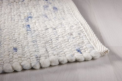 Taracarpet Moderner Landhaus Teppich Handwebteppich Fjord aus hochwertiger Schurwolle beidseitig legbar echte Handarbeit Farbe 165 Natur blau meliert 200x300 cm