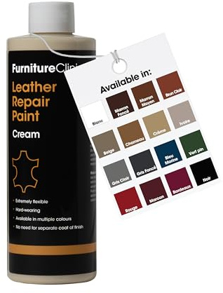 Furniture Clinic Vernice e Tintura per la Riparazione della Pelle, Colorante Autosigillante per Una Riparazione Facile, Adatto per Divani in Pelle, Sedili di Auto, Scarpe, Borse (500ml, Crema)