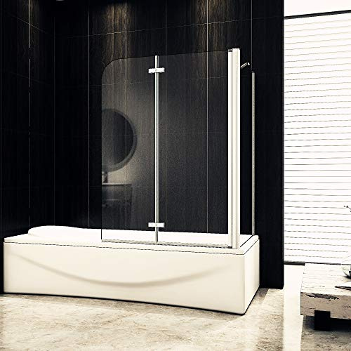 Aica Sanitär Badewannenaufsatz Duschabtrennung Eck 100x75x140cm 2-teilig Faltbar Duschwand mit Seitenwand für Badewanne