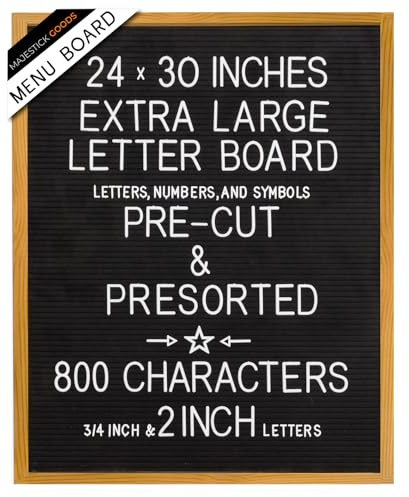 Extra Large MENU BOARD Letter Board 24x30 by Majestick Goods | Black Felt Giant Letter Board | Oak Frame Letterboard Menu for Restaurant w/Changeable Letters and Numbers Salon Price List Board (BN 2)