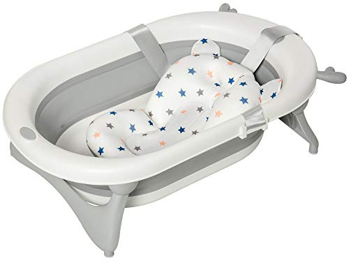 HOMCOM Vaschetta Bagnetto Pieghevole per Bambini 0-3 Anni con Indicatore di Temperatura e Cuscino, 81.5x50.5x23.5cm, Bianco