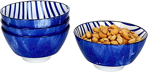 Ritzenhoff & Breker 4er Geschirrset Schale Seaside Streifen aus Porzellan mit 12 cm Ø und 6,1 cm Höhe I Bunte Schüsseln für Müsli Diverse Snacks und Antipasti I Spülmaschinenfest