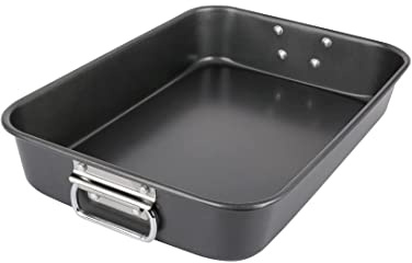 ROYAL CUISINE Deep Roasting Tin with Rack, Non Stick Baking Tray Carbon Steel Roaster with Handles. (Roasting Tray)