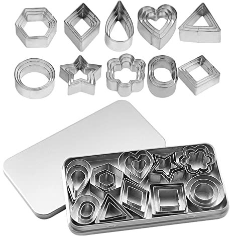Mini Cookie Cutter Set 30Pcs Small Stainless Steel Cookie Cutters Fondant DIY Baking Pastry Cutters Geometric Shapes for Biscuit Donuts Cake Decorating