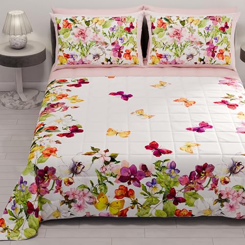 PETTI Artigiani Italiani - Copriletto Matrimoniale Estivo 260x270cm 100 g/m² Double Face, Trapuntino Matrimoniale Primaverile, Trapunta Leggera, Farfalle, 100% Made in Italy