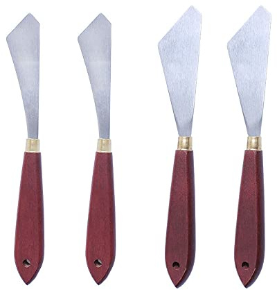 SagaSave 4 Pcs Painting Knife Set, Stainless Steel Painting Mixing Scraper Palette Knives with Wood Handle for Oil Canvas Acrylic Painting