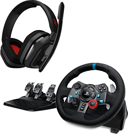 Logitech G29 Driving Force Racing Wheel and Floor Pedals for PS5, PS4, PC, Mac + Astro A10 Gaming Headset - Black