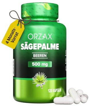 Orzax Sägepalmenextrakt - 120 Prosta Komplex Kapseln - Hochdosiert 4:1 Extrakt - 500 mg pro Kapsel - 5% Phytosterole - 4 Monatsvorrat - Vegan & Laborgeprüft