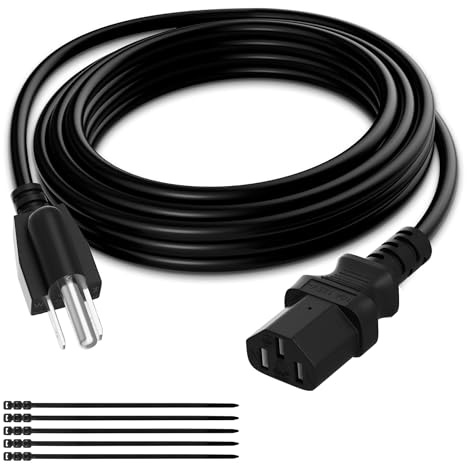 Elecan 3-Prong Replacement Power Cord 25 Ft, Heatproof Flexible Durable AC Device Power Cable for Appliance, Computer, TV, Monitor, Printer, ETL Listed 18AWG 125V 10A, with Ties