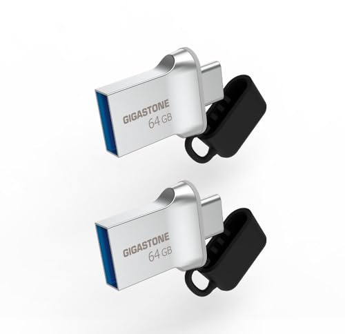 GIGASTONE 64GB Nano Luxus Dual-Laufwerk (2 Stück) Z50 USB 3.2 Gen 1, 2-in-1 Type-A & Type-C, 100MB/s UltraSchnell, Metalldesign, Plug & Play für Smartphone/PC/Mac/TV/Auto USB 2.0/3.0/3.1 Kompatibel