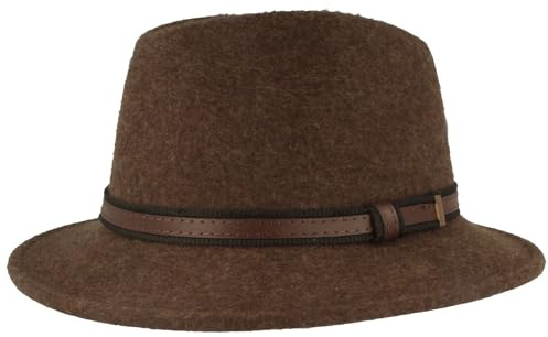 Bred hatt utomhus barn traveller filthatt 100 % ull med läderimitation uppsättning hatt robust och hopvikbar, BRUN, 51