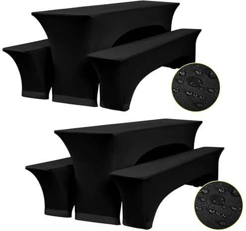 YMHPRIDE 2 Sets Elastische Biertisch- & Bankhusse Schwarz, 50cm | Biertisch- & Bierbankhusse, 220Lx50Bx70Hcm, hochelastisch passgenau, wasserdicht, passend für Standard-Bierzeltgarnituren