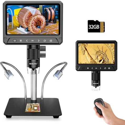 BEBANG 7 LCD Digitales Mikroskop 1200x für Erwachsene,3024P Münz Mikroskop Lupe,12MP Lötmikroskop mit PC Ansicht, Kompatibel mit MacOS Windows,32GB SD Karte (Schwarz)