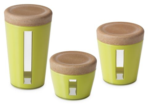 OMADA Set 3 Barattoli con Coperchio per Freschezza Alimenti | Contenitori Impilabili in Plastica e Legno, Ideali per Frigo e Dispensa, Facili da Pulire, Collezione Ecoliving
