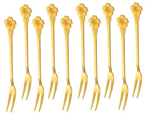 Cabilock 10 Piezas tenedor de fruta de acero inoxidable pasteles de frutas capacillos para cupcakes Cubiertos para aperitivos Cubiertos para tartas accesorios de viaje lindo