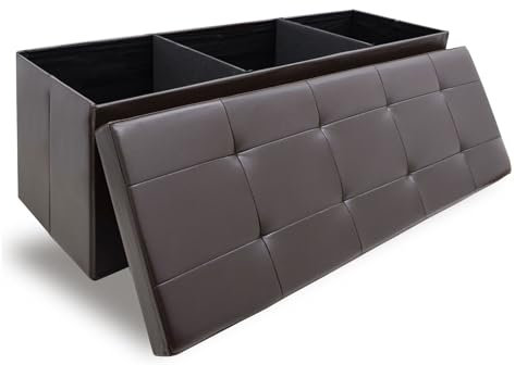 DuneDesign 3 Fächer: Faltbare Sitzbank mit Stauraum 110 cm - 120L Sitztruhe bis 250kg - Aufbewahrungsbox Wohnzimmer Truhe mit Deckel - Aufbewahrung Sitzbank Schlafzimmer Organizer Spielzeug Kiste