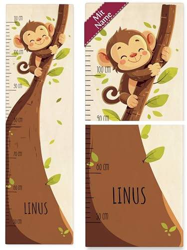 Kind Holz - Kindermesslatte Affe I Affenbaum I Dschungel I Affen Messlatte mit Namen - 50-110 cm - Holz - kinder safari