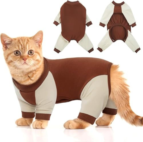 DENTRUN Katzen Recovery Anzug Kätzchen Haarhaftender Strampler Chirurgische Kegel Alternative Hemden für weibliche und männliche nach Operation Haar Verbreitungs Präventions Kleidung Schlafanzug nur