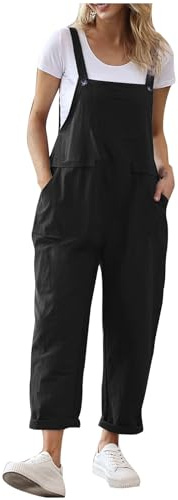 HAOLEI Linen Jumpsuit for Women UK,Elegant Cotton Linen Dungarees Ladies Summer Deals Casual Loose Sleeveless Jumpsuit Trousers Suspender Bib Overalls Capri Pants Pockets Romper Playsuits Outfits
