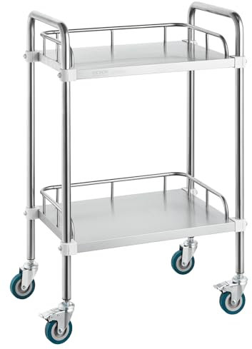 VEVOR Labor-Rollwagen, 2-Regal-Rollwagen aus Edelstahl, Labor-Servierwagen mit Lenkrollen, Laborwagen Dentalwagen für Klinik, Labor, Krankenhaus, Salon, 385 x 548 x 865 mm