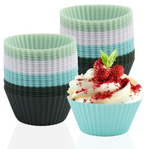 Xmart 48 Stück Silikon Muffinförmchen Morandi Farbe Cupcake Förmchen Verdickt Antihaftbeschichtet Muffinformen 4 Farben Muffin SilikonföRmchen BPA-Frei Silikonform Muffins für Kuchen Eincreme Pudding