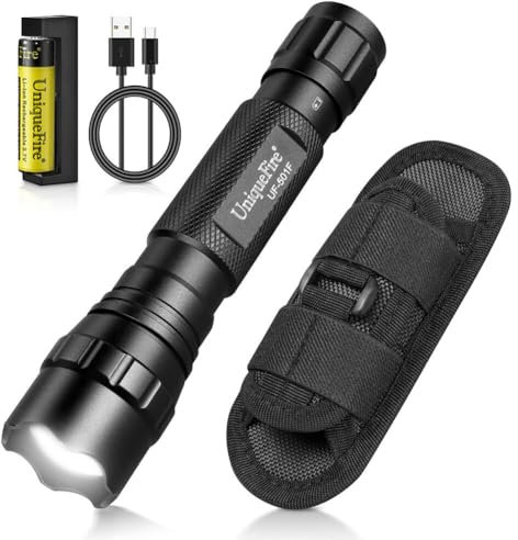 UniqueFire 501F Small Tactical Flashlight with Holster, 5 Modes Mini CREE LED Zoomable Flashlight High Lumen Torch with IPX-65 Waterproof EDC Flashlight Bright Flash Light for Daily use,Emergencies