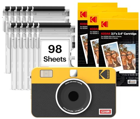 KODAK Mini Shot 2 Retro Fotocamera Digitale Istantanea & Stampante Fotografica 5,3 x 8,6 cm, 98 Fogli, Fotocamera Portatile 2-in-1 con Stampa, Stampante Bluetooth per Smartphone iPhone & Android, Subl