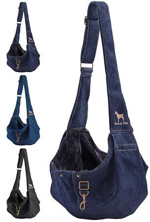 Noah & Paw Hundetragetasche für Kleine Hunde bis 10kg, Hundetasche mit Verstellbarem Schultergurt, und Weichem Fell, Doppelte Sicherheitsfunktion, Haustiere Tragetasche aus Premium Denim