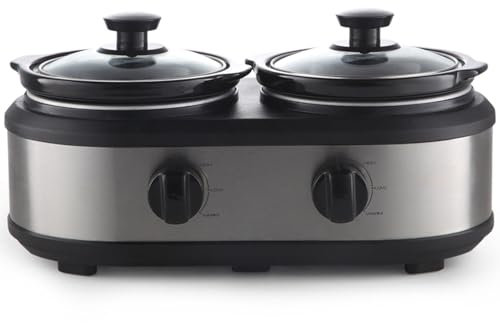 Olla de cocción lenta doble, tapa de vidrio templado y soporte de tapa, servidor de bufé para fiestas, 3 temperaturas ajustables