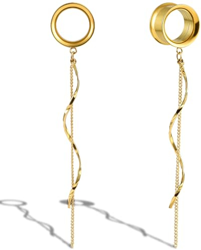 DOEARKO Ohr Flesh Tunnel 1 Paar Ohr Plugs mit Anhänger Edelstahl Ohrpiercing Gestreckte Schmuck Piercing Schmuck für Frauen und Männer （Gold，8mm）