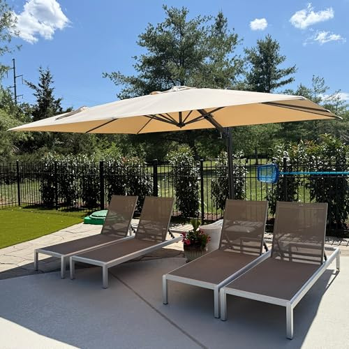 PURPLE LEAF Sonnenschirm 300 × 400 cm Eingebauter Griff Alu Groß Beige