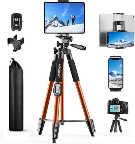 Handy Stativ, Upgrade 165cm / 65 Kamera Stativ für Smartphone iPad, 360° Drehung Tragbar Tripod mit Fernauslöser Kompatibel für Tablet, Alle Handy, iPhone, Samsung, Camera, Gopro, Orange